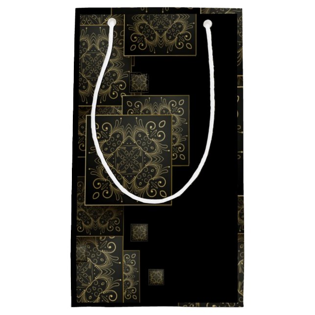 Petit Sac Cadeau Élégant luxe noir et or (Devant)