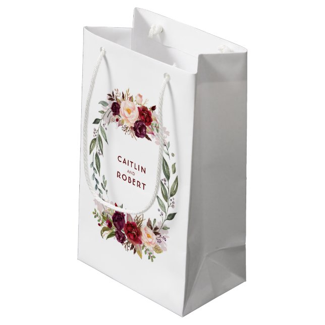 Petit Sac Cadeau Elégant Mariage d'aquarelle rouge Bourgogne (Dos Angle)