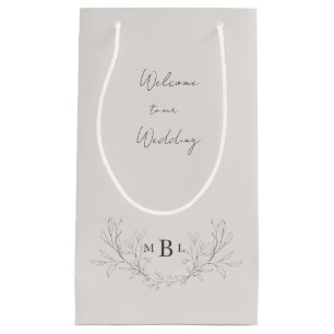 Petit Sac Cadeau Élégant Mariage de feuillage de crème Monogram