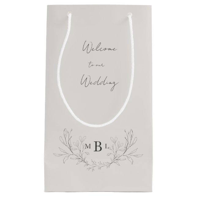 Petit Sac Cadeau Élégant Mariage de feuillage de crème Monogram (Devant)