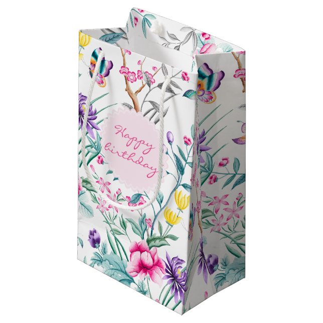 Petit Sac Cadeau Élégant motif floral bohème | Anniversaire (Devant Angle)