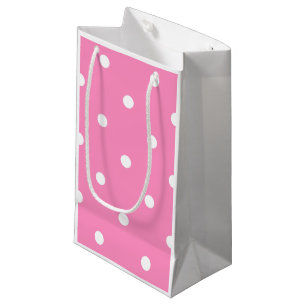 Petit Sac Cadeau Élégant Motif Pour Ses Pois Blancs Rose Chaud