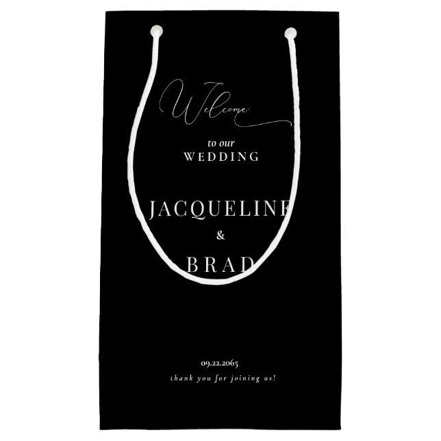 Petit Sac Cadeau Elégant Noir & Blanc Mariage Favoriser Merci (Devant)