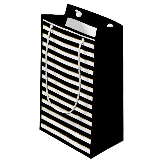 Petit Sac Cadeau Élégant noir blanc or horizontale bande (Devant Angle)