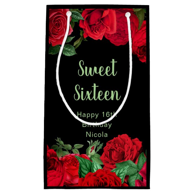 Petit Sac Cadeau Elegant Red Roses Flowers Sweet Sixteen (Devant)