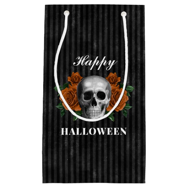 Petit Sac Cadeau Élégant Roses gothiques et crâne Halloween heureux (Devant)