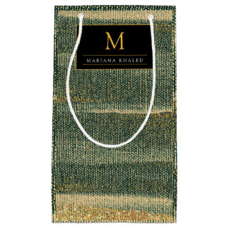 Petit Sac Cadeau Élégante brosse verte avec or et noir