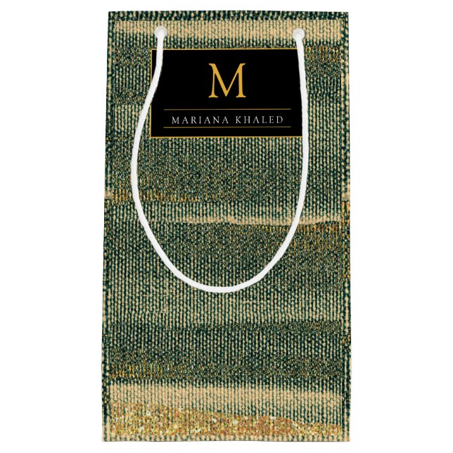 Petit Sac Cadeau Élégante brosse verte avec or et noir (Devant)