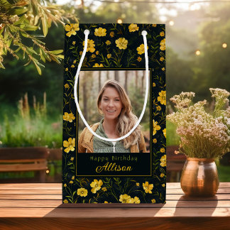 Petit Sac Cadeau Elégante Coupe-de-Beurre Jaune Photo Anniversaire