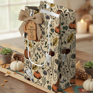 Petit Sac Cadeau Élégante récolte d'automne d'or et crâne de vache