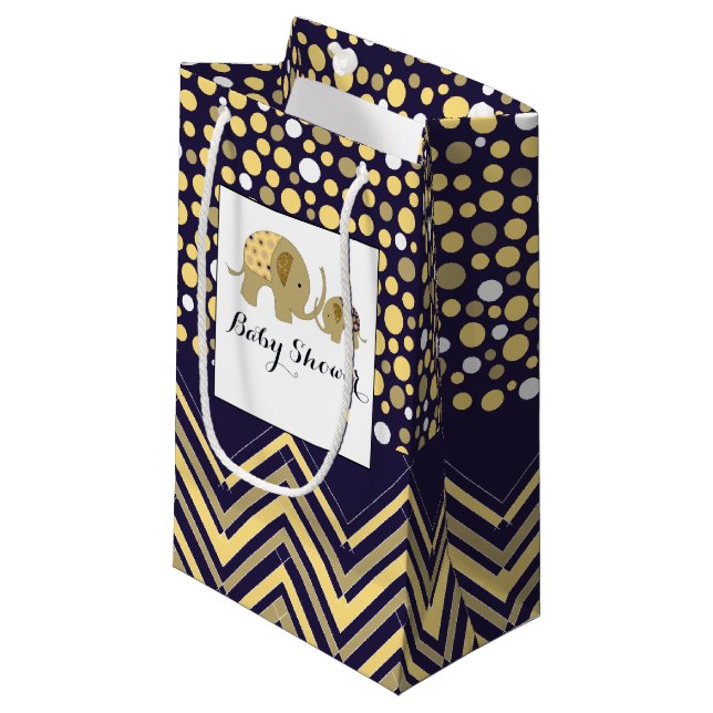 Petit Sac Cadeau Eléphant de Bohême et Baby shower Chevron (Devant Angle)