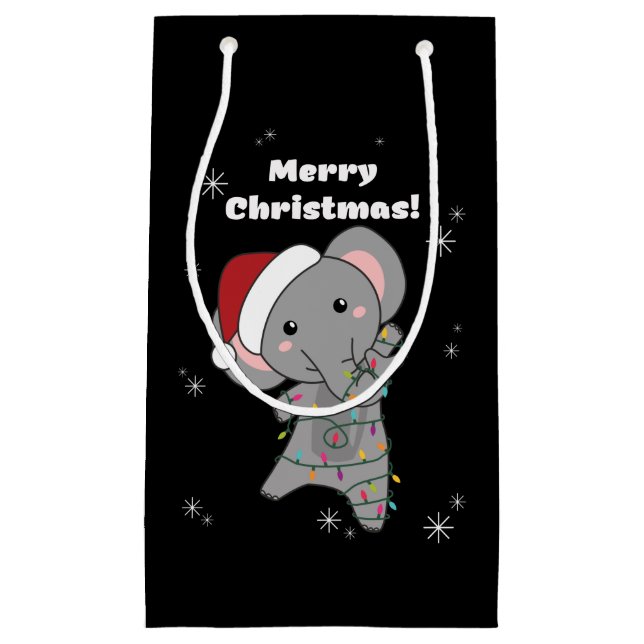 Petit Sac Cadeau Eléphant Noël Neige Hiver Animaux Eléphants (Devant)