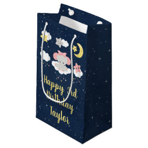 Petit Sac Cadeau Elephant rose et Marine Joyeux anniversaire