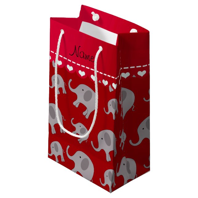 Petit Sac Cadeau Éléphants gris rouges nommés personnalisés (Devant Angle)