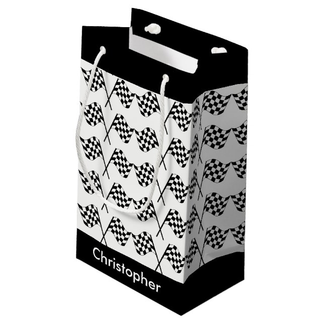 Petit Sac Cadeau Emballage Checkered de drapeaux personnalisé (Dos Angle)