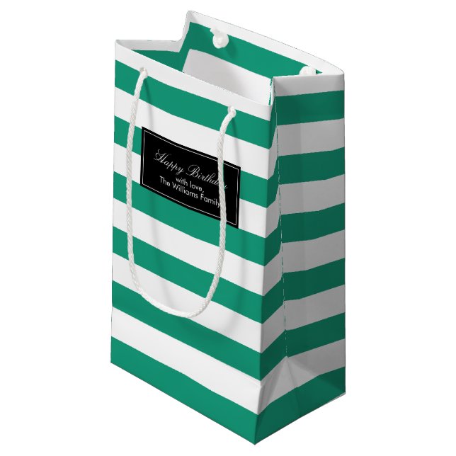 Petit Sac Cadeau Emerald Green Stripes Motif personnalisé (Devant Angle)