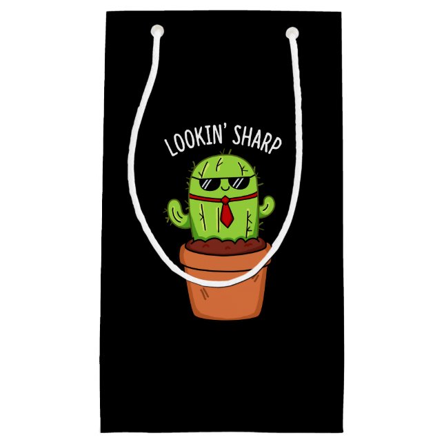 Petit Sac Cadeau En regardant Sharp Funny Cactus Pun Dark BG (Devant)
