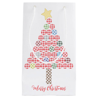 Petit Sac Cadeau en vichy Multicolore Joyeux sapin de Noël
