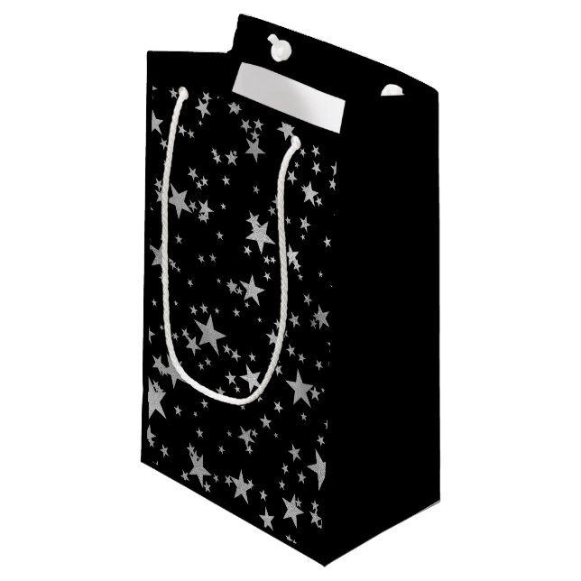Petit Sac Cadeau Étoile céleste noire et argent (Devant Angle)