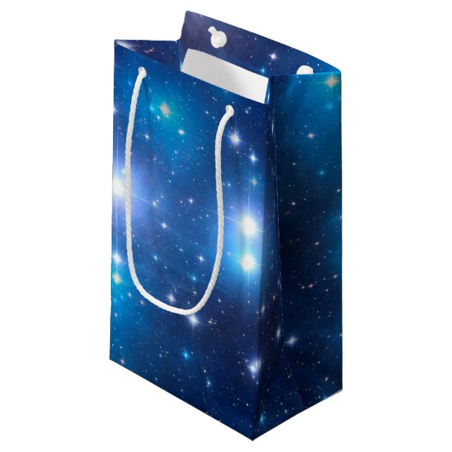 Petit Sac Cadeau Étoiles bleues d'univers + vos idées (Devant Angle)