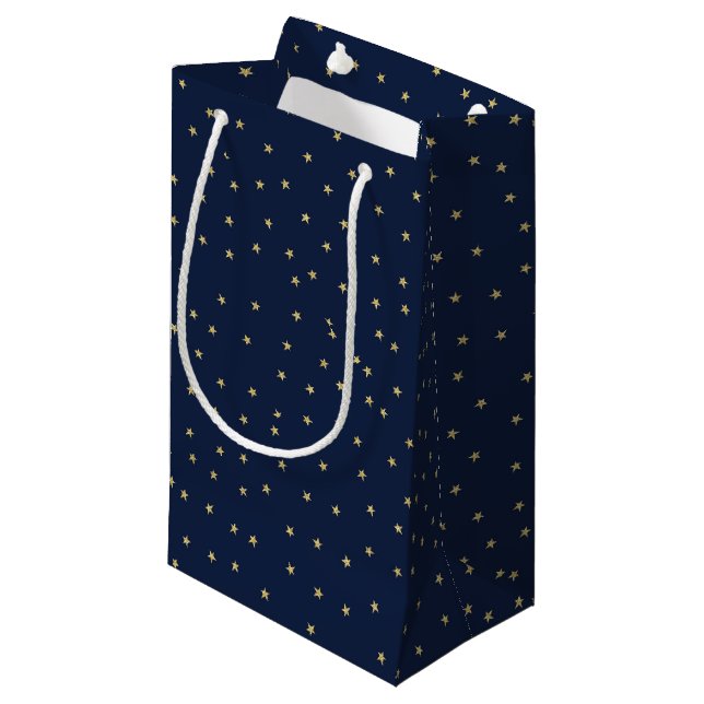 Petit Sac Cadeau Étoiles Marine Et Or (Devant Angle)