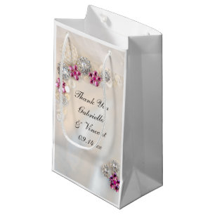 Petit Sac Cadeau Faux Pearl Rose Diamond Buttons Mariage Merci