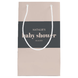 Petit Sac Cadeau Faveur de Baby Shower Typographie Boho Gris Rose