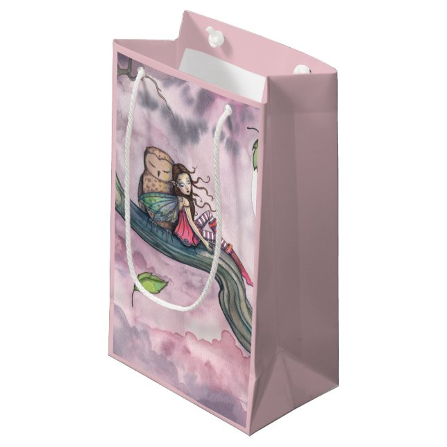 Petit Sac Cadeau Fée et hibou Whimsical Imaginaire Art (Devant Angle)