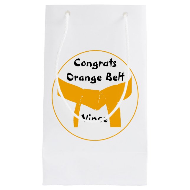 Petit Sac Cadeau Félicitations oranges de ceinture d'arts martiaux (Devant)