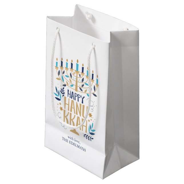 Petit Sac Cadeau Festive Menorah Hanoukka (Devant Angle)