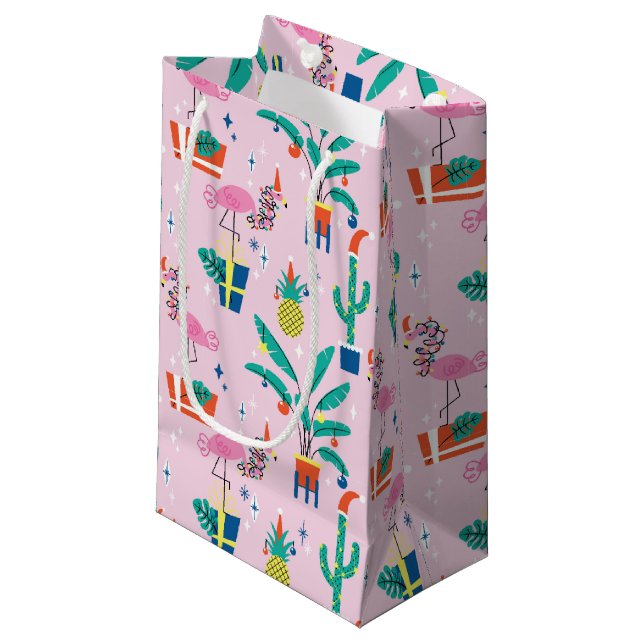 Petit Sac Cadeau Festive Tropical Noël Motif (Devant Angle)