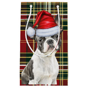 Petit Sac Cadeau Fête Boston Terrier Chien Festin Plaid Noël