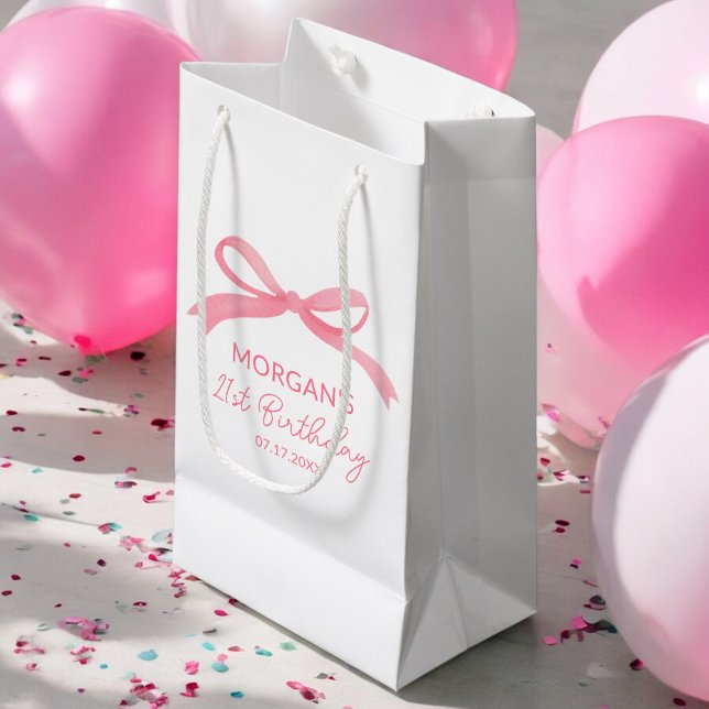 Petit Sac Cadeau Fête d'anniversaire avec un joli nœud rose blush (Créateur téléchargé)