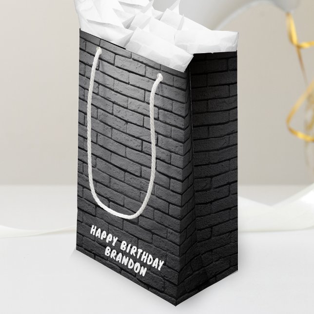 Petit Sac Cadeau Fête d'anniversaire Gris Brick Wall (brick wall happy birthday party gift bag)