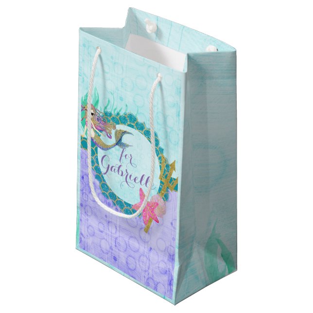 Petit Sac Cadeau Fête d'anniversaire mignonne de sirène Turquoise e (Devant Angle)