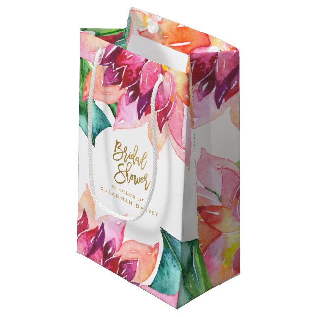 Petit Sac Cadeau Fête de l'mariée| Merci d'aquarelle tropicale (Devant Angle)