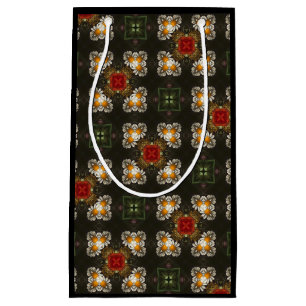 Petit Sac Cadeau Fête de Noël croix rouge marguerites abstraites