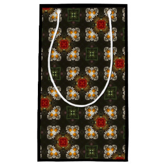 Petit Sac Cadeau Fête de Noël croix rouge marguerites abstraites