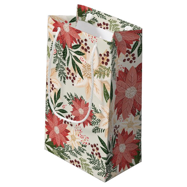 Petit Sac Cadeau Fête de Noël Peinte Poinsettia moderne (Dos Angle)