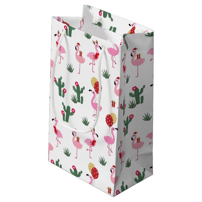 Petit Sac Cadeau Fête du Flamant rose de Noël | Vacances (Dos Angle)
