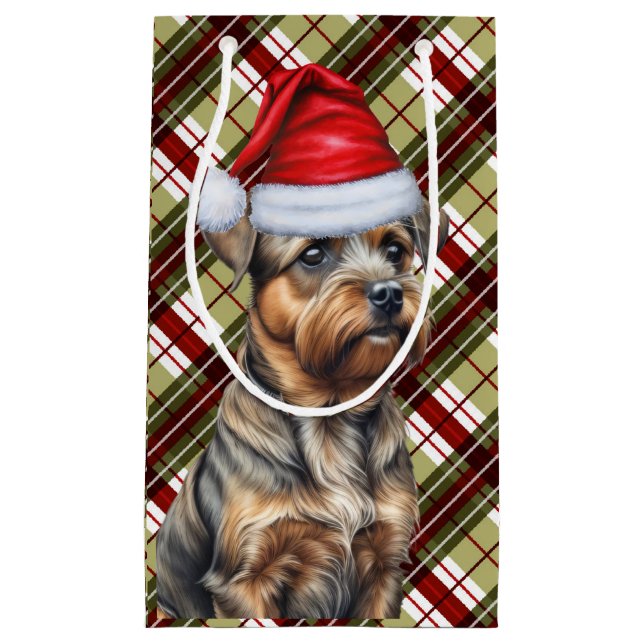 Petit Sac Cadeau Fête Frontière Terrier et Festive Plaid Noël (Devant)