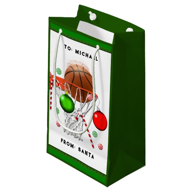 Petit Sac Cadeau Fêtes de Noël de basket-ball (Devant Angle)