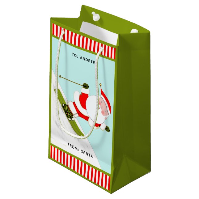 Petit Sac Cadeau Fêtes de Noël de ski (Devant Angle)