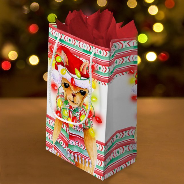 Petit Sac Cadeau Fêtes de Noël Llama aquarelle motif sur mesure (Créateur téléchargé)