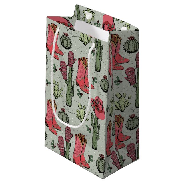 Petit Sac Cadeau Fille Country Cowgirl Noël rose et vert (Devant Angle)