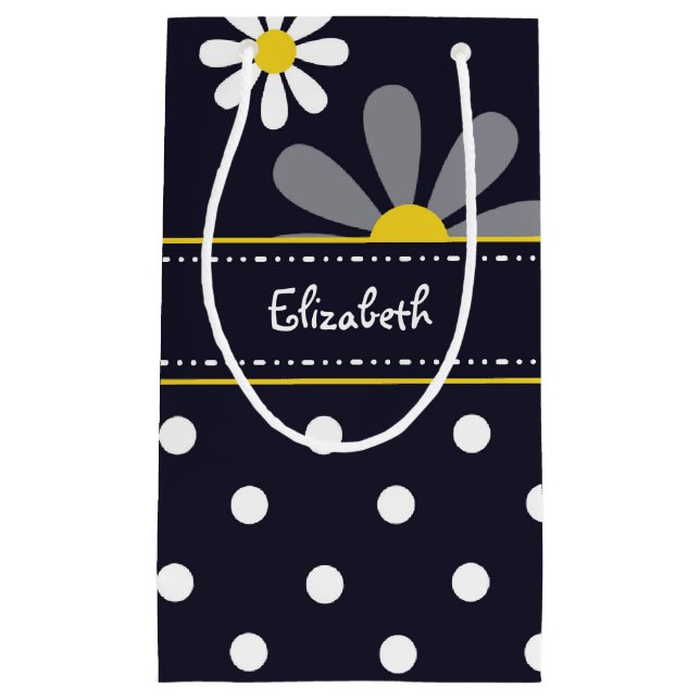 Petit Sac Cadeau Fille Mod Daisées et Pois avec le nom (Devant)
