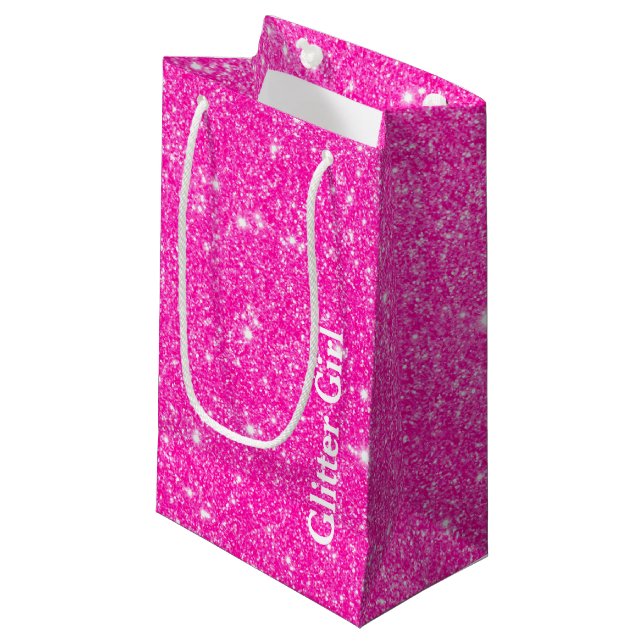 Petit Sac Cadeau Fille Parties scintillant Rose Chaud Montrez Votre (Devant Angle)