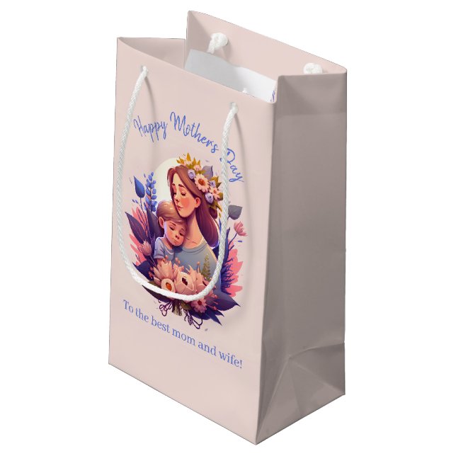 Petit Sac Cadeau Fils et mère heureux Fête des mères (Dos Angle)