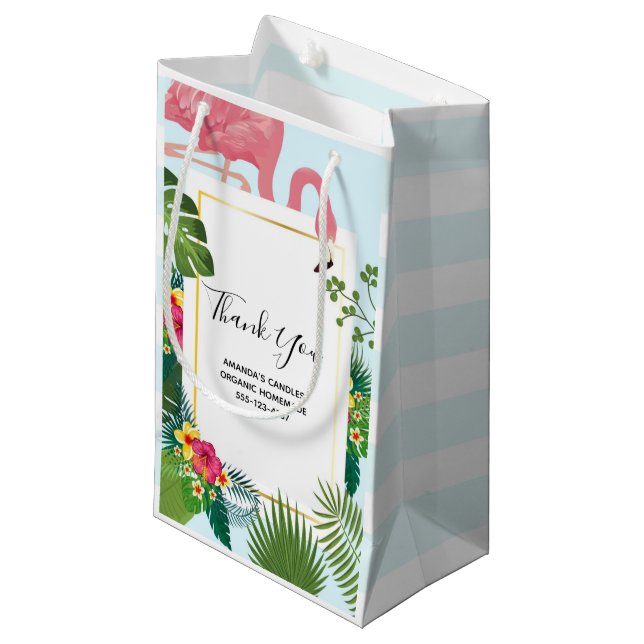 Petit Sac Cadeau Flamant Rose Mignon Thème Tropical Entreprise (Devant Angle)