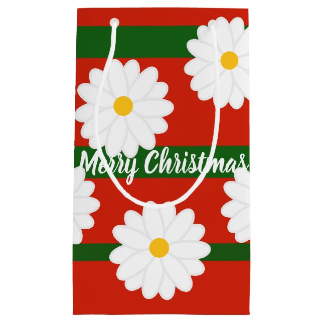 Petit Sac Cadeau Fleur blanche Fleur rouge Joyeux Noël (Devant)